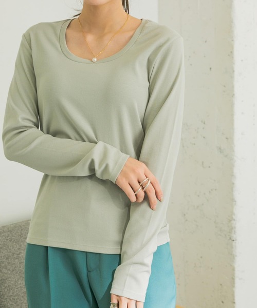 URBAN RESEARCH（アーバンリサーチ）の「Uネックロングスリーブカットソー（Tシャツ/カットソー・レディース・チャコールグレー/グレー系その他/ホワイト・FREE）」の13枚目の写真