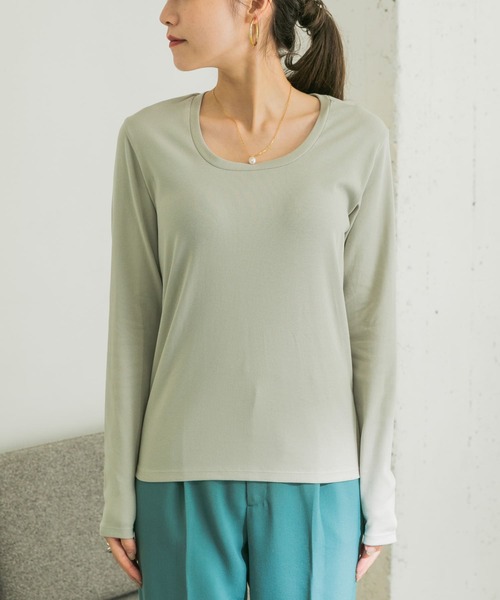 URBAN RESEARCH（アーバンリサーチ）の「Uネックロングスリーブカットソー（Tシャツ/カットソー・レディース・チャコールグレー/グレー系その他/ホワイト・FREE）」の14枚目の写真