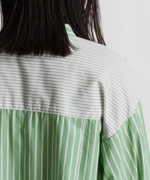 cepo（セポ）の「クレイジーパターン ストライプシャツワンピース（シャツワンピース・レディース・オフホワイト/グリーン系/ブルー系・M）」の14枚目の写真