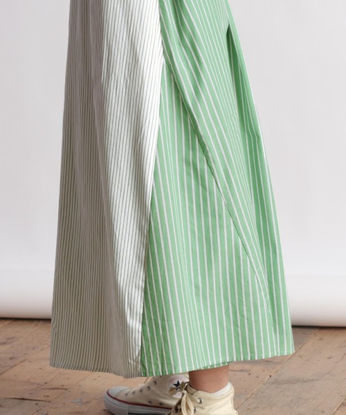 cepo（セポ）の「クレイジーパターン ストライプシャツワンピース（シャツワンピース・レディース・オフホワイト/グリーン系/ブルー系・M）」の9枚目の写真