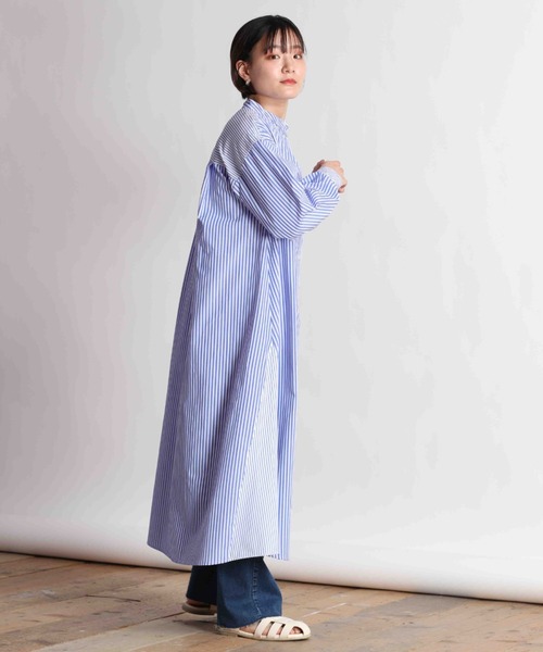 cepo（セポ）の「クレイジーパターン ストライプシャツワンピース（シャツワンピース・レディース・オフホワイト/グリーン系/ブルー系・M）」の11枚目の写真