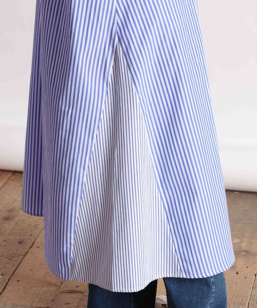 cepo（セポ）の「クレイジーパターン ストライプシャツワンピース（シャツワンピース・レディース・オフホワイト/グリーン系/ブルー系・M）」の7枚目の写真