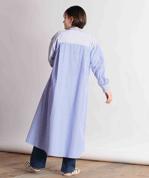 cepo（セポ）の「クレイジーパターン ストライプシャツワンピース（シャツワンピース・レディース・オフホワイト/グリーン系/ブルー系・M）」の5枚目の写真