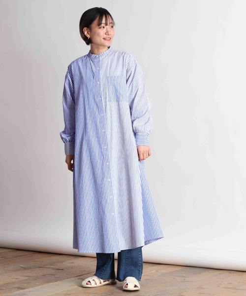 cepo（セポ）の「クレイジーパターン ストライプシャツワンピース（シャツワンピース・レディース・オフホワイト/グリーン系/ブルー系・M）」の13枚目の写真