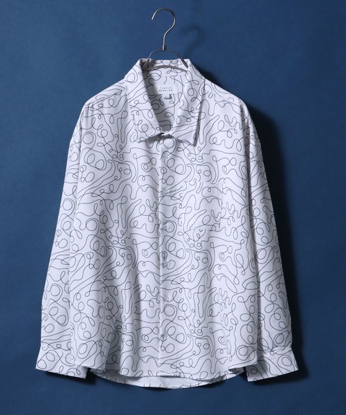 ANPAS（アンパス）の「Satin ＆ Georgette Total Pattern Print Oversize Shirt/サテン＆ジョーゼット 総柄プリント オーバーサイズ とろみシャツ（シャツ/ブラウス・メンズ・チャコールグレー/ブラック/ベージュ/ブラウン/オフホワイト/グリーン/アイボリー/ブルーグレー/ブラック系その他/ワイン/ホワイト系その他/ブルー系その他・M/L/LL）」の4枚目の写真