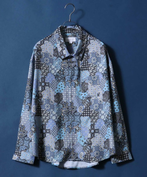 ANPAS（アンパス）の「Satin ＆ Georgette Total Pattern Print Oversize Shirt/サテン＆ジョーゼット 総柄プリント オーバーサイズ とろみシャツ（シャツ/ブラウス・メンズ・チャコールグレー/ブラック/ベージュ/ブラウン/オフホワイト/グリーン/アイボリー/ブルーグレー/ブラック系その他/ワイン/ホワイト系その他/ブルー系その他・M/L/LL）」の11枚目の写真