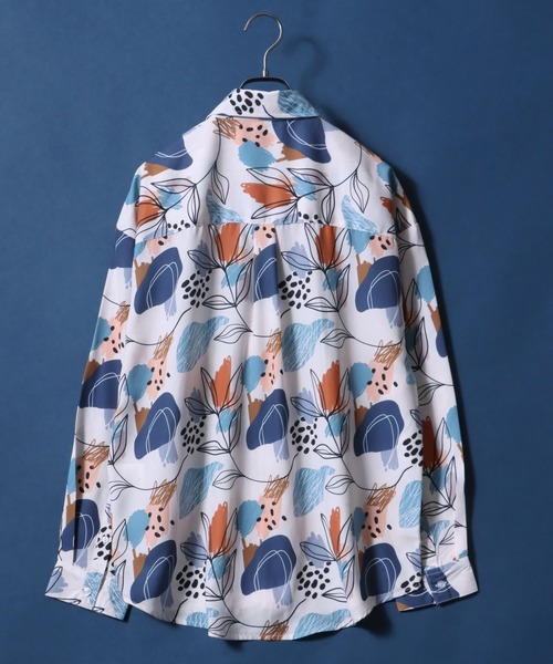 ANPAS（アンパス）の「Satin ＆ Georgette Total Pattern Print Oversize Shirt/サテン＆ジョーゼット 総柄プリント オーバーサイズ とろみシャツ（シャツ/ブラウス・メンズ・チャコールグレー/ブラック/ベージュ/ブラウン/オフホワイト/グリーン/アイボリー/ブルーグレー/ブラック系その他/ワイン/ホワイト系その他/ブルー系その他・M/L/LL）」の14枚目の写真