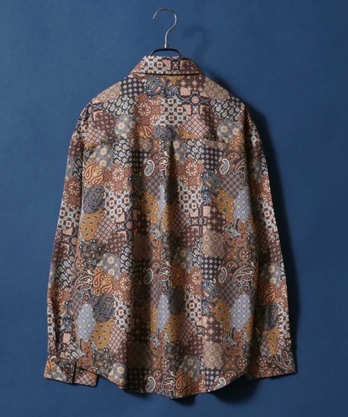 ANPAS（アンパス）の「Satin ＆ Georgette Total Pattern Print Oversize Shirt/サテン＆ジョーゼット 総柄プリント オーバーサイズ とろみシャツ（シャツ/ブラウス・メンズ・チャコールグレー/ブラック/ベージュ/ブラウン/オフホワイト/グリーン/アイボリー/ブルーグレー/ブラック系その他/ワイン/ホワイト系その他/ブルー系その他・M/L/LL）」の20枚目の写真