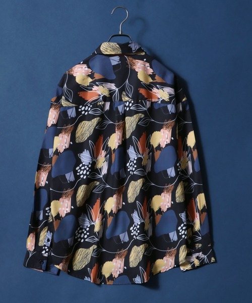 ANPAS（アンパス）の「Satin ＆ Georgette Total Pattern Print Oversize Shirt/サテン＆ジョーゼット 総柄プリント オーバーサイズ とろみシャツ（シャツ/ブラウス・メンズ・チャコールグレー/ブラック/ベージュ/ブラウン/オフホワイト/グリーン/アイボリー/ブルーグレー/ブラック系その他/ワイン/ホワイト系その他/ブルー系その他・M/L/LL）」の16枚目の写真