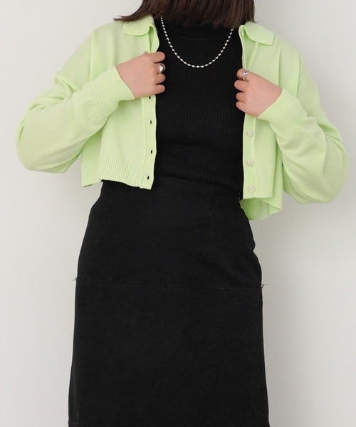 omom sot(オムオムソット)の「ニット カーディガン 衿付き omom sot(カーディガン/ボレロ・レディース・ブラウン/オレンジ/ライトグリーン・M)」の1枚目の写真