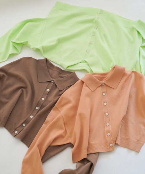 omom sot(オムオムソット)の「ニット カーディガン 衿付き omom sot(カーディガン/ボレロ・レディース・ブラウン/オレンジ/ライトグリーン・M)」の8枚目の写真