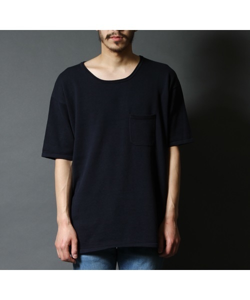 AMERICAN RAG CIE(アメリカンラグシー)の「AMERICAN RAG CIE ビックシルエット 半袖 ニットTシャツ【WEB限定】(Tシャツ/カットソー・メンズ・ブラック×ホワイト/ネイビー/ホワイト×ネイビー/ブラック・2/1/3)」の1枚目の写真