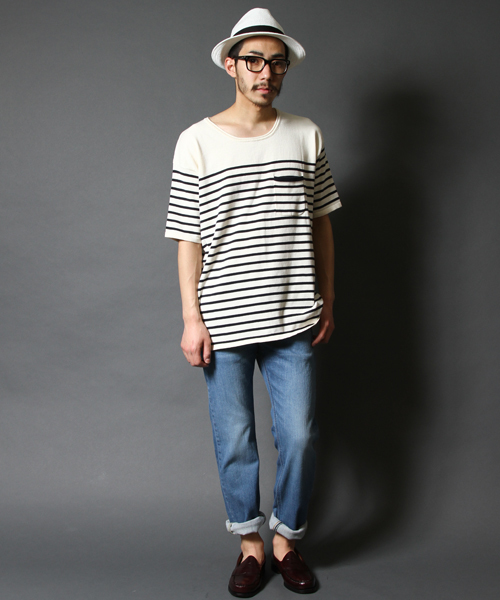 AMERICAN RAG CIE(アメリカンラグシー)の「AMERICAN RAG CIE ビックシルエット 半袖 ニットTシャツ【WEB限定】(Tシャツ/カットソー・メンズ・ブラック×ホワイト/ネイビー/ホワイト×ネイビー/ブラック・2/1/3)」の8枚目の写真