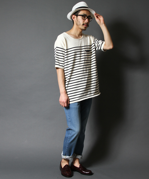 AMERICAN RAG CIE(アメリカンラグシー)の「AMERICAN RAG CIE ビックシルエット 半袖 ニットTシャツ【WEB限定】(Tシャツ/カットソー・メンズ・ブラック×ホワイト/ネイビー/ホワイト×ネイビー/ブラック・2/1/3)」の9枚目の写真