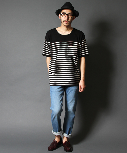 AMERICAN RAG CIE(アメリカンラグシー)の「AMERICAN RAG CIE ビックシルエット 半袖 ニットTシャツ【WEB限定】(Tシャツ/カットソー・メンズ・ブラック×ホワイト/ネイビー/ホワイト×ネイビー/ブラック・2/1/3)」の10枚目の写真