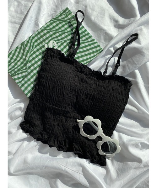 WC（ダブル シー）の「シャーリングフリルキャミ（キャミソール・レディース・ブラック/ホワイト・FREE）」の2枚目の写真