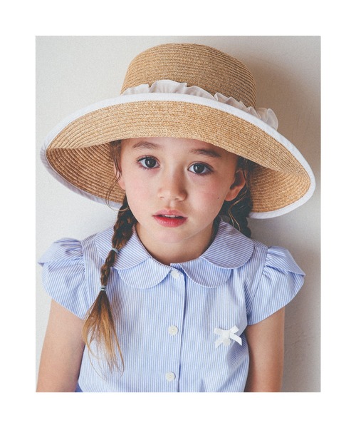 Tartine et Chocolat（タルティーヌエショコラ）の「TartineetChocolat/ペーパーブロードフリルハット(52~56cm)（ハット・キッズ・ホワイト/ブルー・54/52/56）」の2枚目の写真