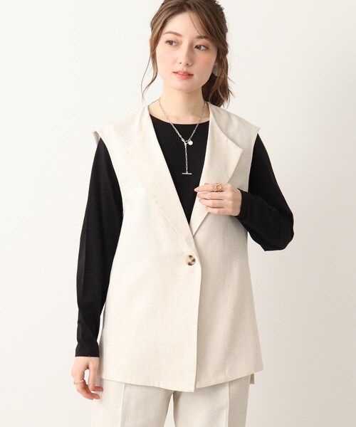 DRESKIP（ドレスキップ）の「◆麻混ノーカラージレ【セットアップ可】（ベスト・レディース・ナチュラル/ブラック・03/02）」の3枚目の写真