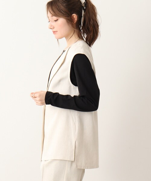 DRESKIP（ドレスキップ）の「◆麻混ノーカラージレ【セットアップ可】（ベスト・レディース・ナチュラル/ブラック・03/02）」の4枚目の写真