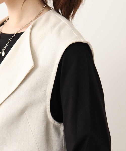 DRESKIP（ドレスキップ）の「◆麻混ノーカラージレ【セットアップ可】（ベスト・レディース・ナチュラル/ブラック・03/02）」の7枚目の写真