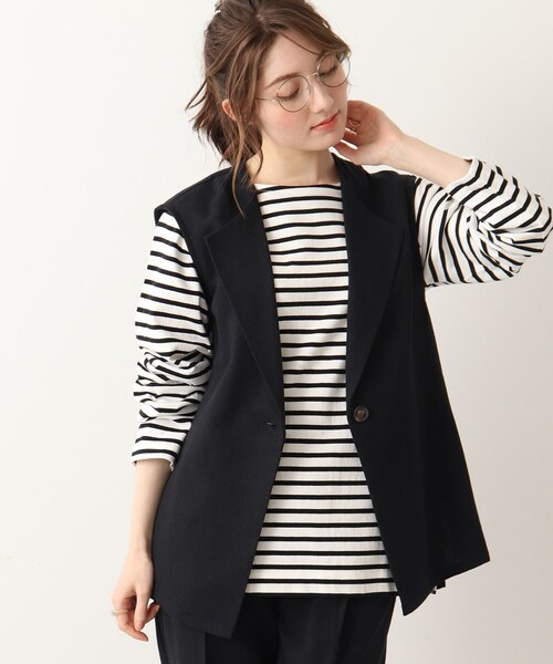 DRESKIP（ドレスキップ）の「◆麻混ノーカラージレ【セットアップ可】（ベスト・レディース・ナチュラル/ブラック・03/02）」の10枚目の写真