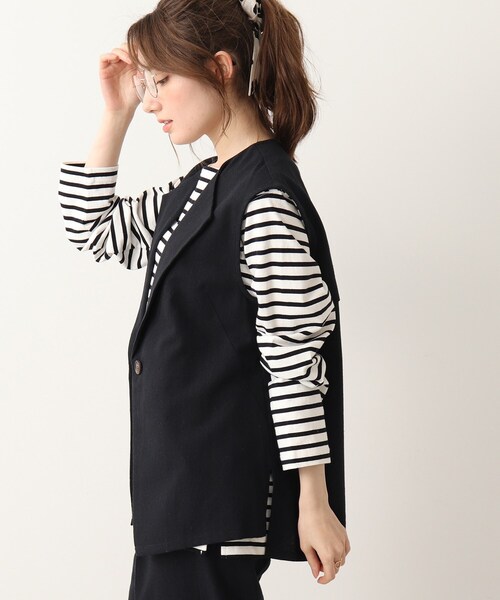 DRESKIP（ドレスキップ）の「◆麻混ノーカラージレ【セットアップ可】（ベスト・レディース・ナチュラル/ブラック・03/02）」の11枚目の写真