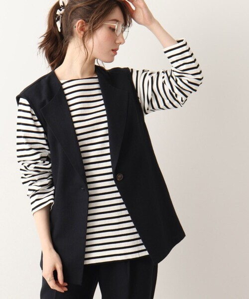 DRESKIP（ドレスキップ）の「◆麻混ノーカラージレ【セットアップ可】（ベスト・レディース・ナチュラル/ブラック・03/02）」の12枚目の写真