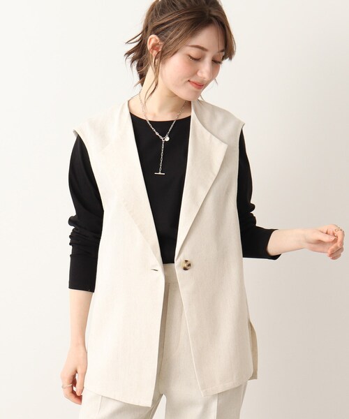 DRESKIP（ドレスキップ）の「◆麻混ノーカラージレ【セットアップ可】（ベスト・レディース・ナチュラル/ブラック・03/02）」の18枚目の写真