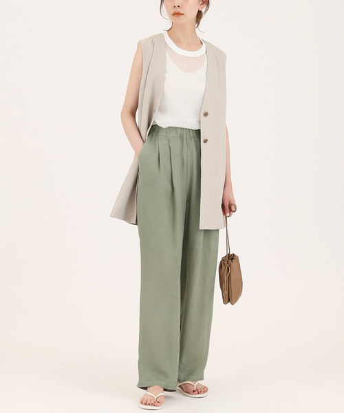 SLOBE IENA（スローブイエナ）の「CU/TWLアジャストウエストパンツ◆（その他パンツ・レディース・グリーン/ブラック・36/38）」の20枚目の写真