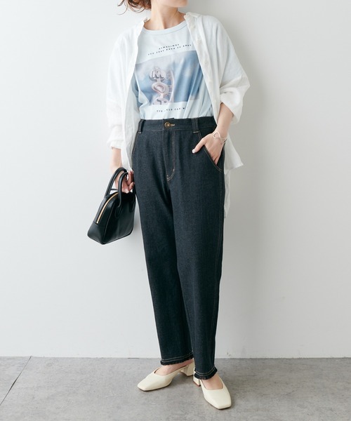 PUAL CE CIN（ピュアルセシン）の「フォトプリントシルケットTシャツ（Tシャツ/カットソー・レディース・サックスブルー/グレイッシュベージュ/ホワイト系1/ホワイト系2・FREE）」の7枚目の写真