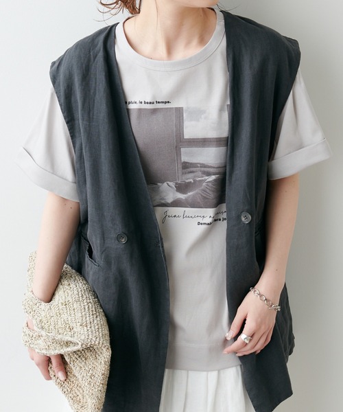 PUAL CE CIN（ピュアルセシン）の「フォトプリントシルケットTシャツ（Tシャツ/カットソー・レディース・サックスブルー/グレイッシュベージュ/ホワイト系1/ホワイト系2・FREE）」の15枚目の写真