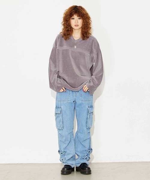 X-girl（エックスガール）の「RIB V-NECK TOP（Tシャツ/カットソー・レディース・ブラック/ブラウン/グレー・S/M）」の7枚目の写真