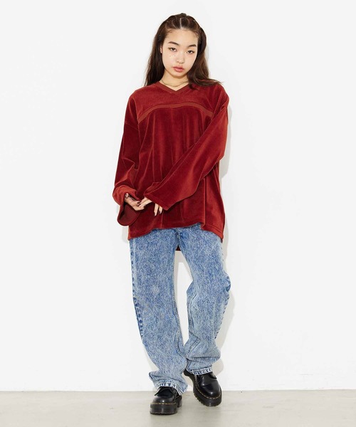 X-girl（エックスガール）の「RIB V-NECK TOP（Tシャツ/カットソー・レディース・ブラック/ブラウン/グレー・S/M）」の9枚目の写真