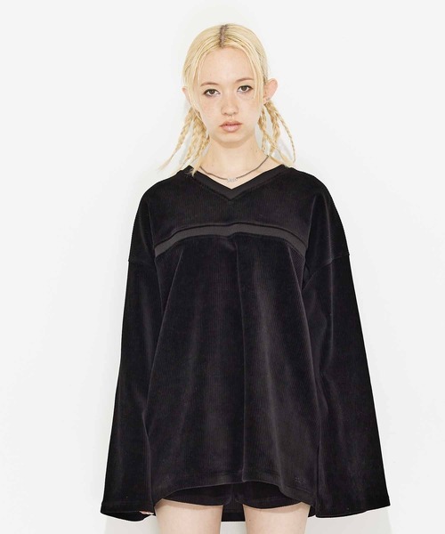 トップス v X-girl（エックスガール）の「RIB V-NECK TOP（Tシャツ/カットソー