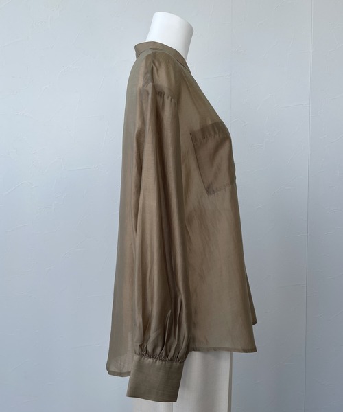 ReNorm（リノーム）の「バンドカラーシースルーシャツ（シャツ/ブラウス・レディース・ピンク/グリーン/モカ・フリー）」の10枚目の写真