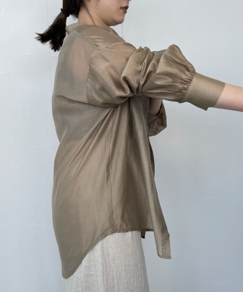 ReNorm（リノーム）の「バンドカラーシースルーシャツ（シャツ/ブラウス・レディース・ピンク/グリーン/モカ・フリー）」の4枚目の写真