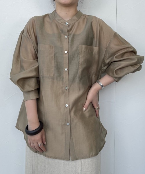 ReNorm（リノーム）の「バンドカラーシースルーシャツ（シャツ/ブラウス・レディース・ピンク/グリーン/モカ・フリー）」の5枚目の写真