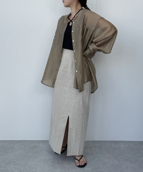 ReNorm（リノーム）の「バンドカラーシースルーシャツ（シャツ/ブラウス・レディース・ピンク/グリーン/モカ・フリー）」の7枚目の写真