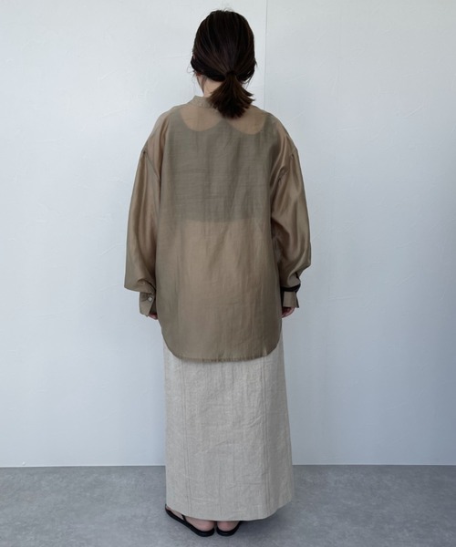 ReNorm（リノーム）の「バンドカラーシースルーシャツ（シャツ/ブラウス・レディース・ピンク/グリーン/モカ・フリー）」の9枚目の写真