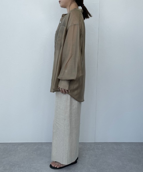 ReNorm（リノーム）の「バンドカラーシースルーシャツ（シャツ/ブラウス・レディース・ピンク/グリーン/モカ・フリー）」の8枚目の写真