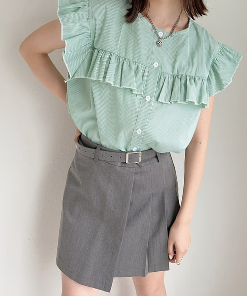 at12:03（アットイチニーゼロサン）の「ベルト付き ラッププリーツスカートパンツ（スカート・レディース・ブラック/グレー・S/M）」の4枚目の写真