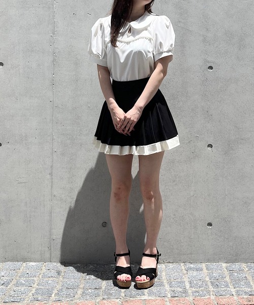 titty&Co. PETIT(ティティアンドコープティ)の「【titty&Co.PETIT】デコルテパールラウンドカラーブラウス(シャツ/ブラウス・レディース・ホワイト/ブラック・FREE)」の16枚目の写真