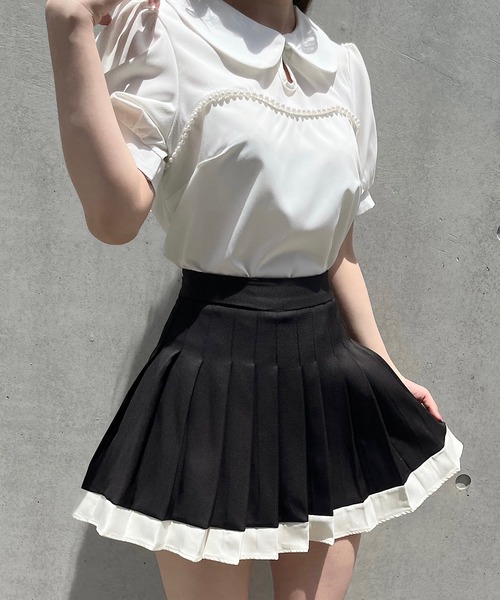 titty&Co. PETIT(ティティアンドコープティ)の「【titty&Co.PETIT】デコルテパールラウンドカラーブラウス(シャツ/ブラウス・レディース・ホワイト/ブラック・FREE)」の5枚目の写真