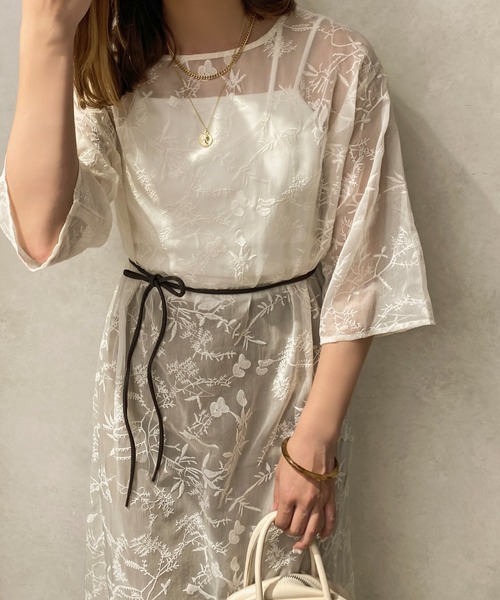 apres jour clair(アプレジュールクレア)の「【apres jour clair】刺繍シアーワンピース【ZOZOTOWN限定アイテム】(ワンピース・レディース・アイボリー/ピンクベージュ・X-LARGE/フリー)」の3枚目の写真