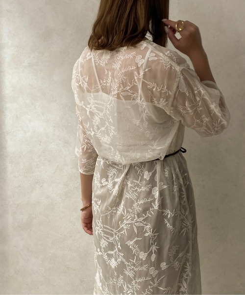 apres jour clair(アプレジュールクレア)の「【apres jour clair】刺繍シアーワンピース【ZOZOTOWN限定アイテム】(ワンピース・レディース・アイボリー/ピンクベージュ・X-LARGE/フリー)」の9枚目の写真