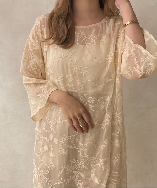 apres jour clair(アプレジュールクレア)の「【apres jour clair】刺繍シアーワンピース【ZOZOTOWN限定アイテム】(ワンピース・レディース・アイボリー/ピンクベージュ・X-LARGE/フリー)」の18枚目の写真