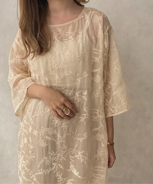 apres jour clair(アプレジュールクレア)の「【apres jour clair】刺繍シアーワンピース【ZOZOTOWN限定アイテム】(ワンピース・レディース・アイボリー/ピンクベージュ・X-LARGE/フリー)」の14枚目の写真