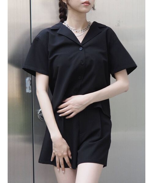 EVRIS（エヴリス）の「オープンカラーショートシャツ【セットアップ着用可能】（シャツ/ブラウス・レディース・ベージュ/ネイビー/ブラック・FREE）」の12枚目の写真