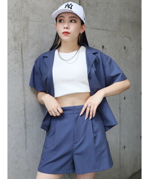 EVRIS（エヴリス）の「オープンカラーショートシャツ【セットアップ着用可能】（シャツ/ブラウス・レディース・ベージュ/ネイビー/ブラック・FREE）」の21枚目の写真