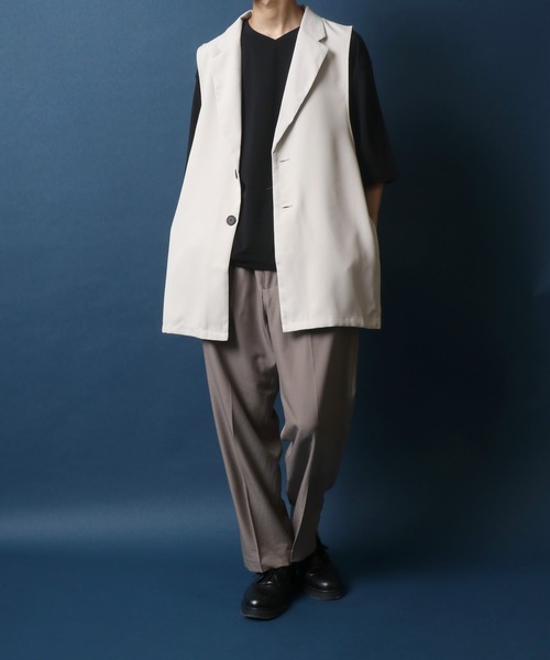 ANPAS(アンパス)の「Side Velt Tailored Collar Gilet/サイドベルト テーラード ジレベスト(ベスト・メンズ・ブラック/ライトベージュ・M/L)」の19枚目の写真